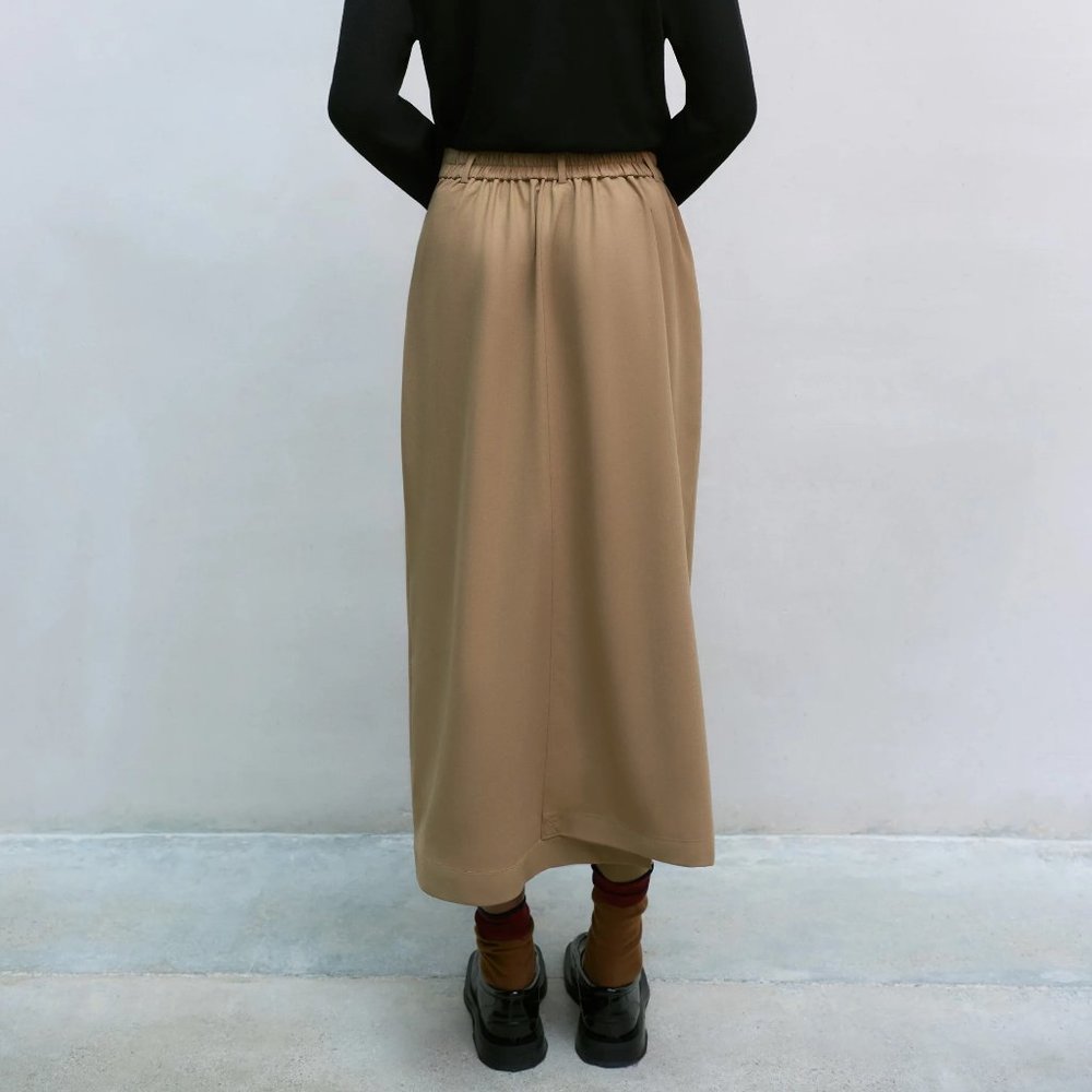 NWT Cordera Straight Tailoring deconstructed Asymmetrical Skirt Camel - Picture 6 of 13